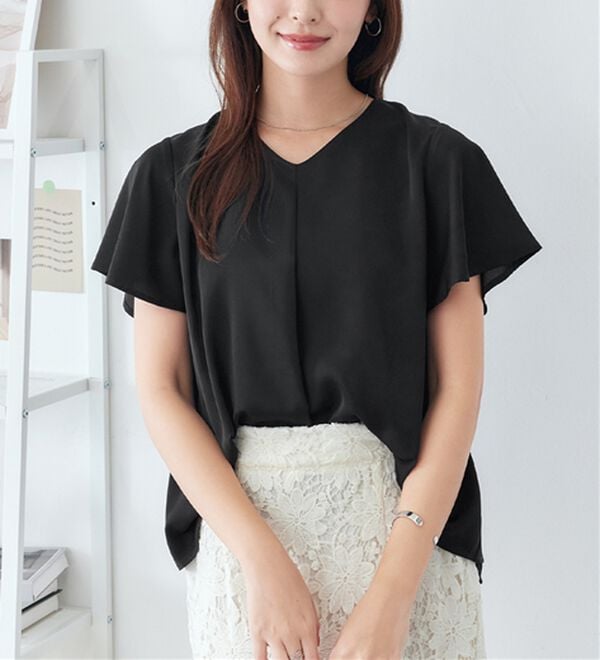 alotta（アロッタ）の「シフォンレイヤードＶネックブラウス（ブラウス）」｜詳細画像