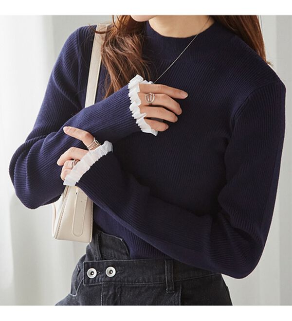 RANAN（ラナン）の「【春色追加】シアーフリル袖ハイネックリブニット（ニット・セーター）」｜詳細画像