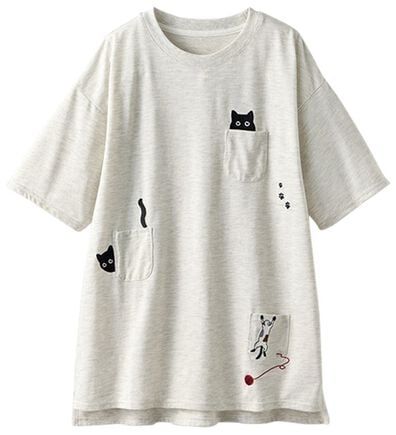 BELLUNA（ベルーナ）の「ネコ刺しゅうビッグプルオーバー（カットソー）」