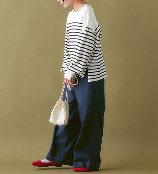 Viola e Viola（ヴィオラ エ ヴィオラ）の「トレンドを楽しむ！バスクボーダーパフ袖プルオーバー（カットソー）」｜詳細画像