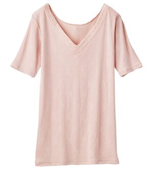 「なめらかシルク入りジャカード半袖インナー（肌着・インナーウェア）」｜ベビーピンク