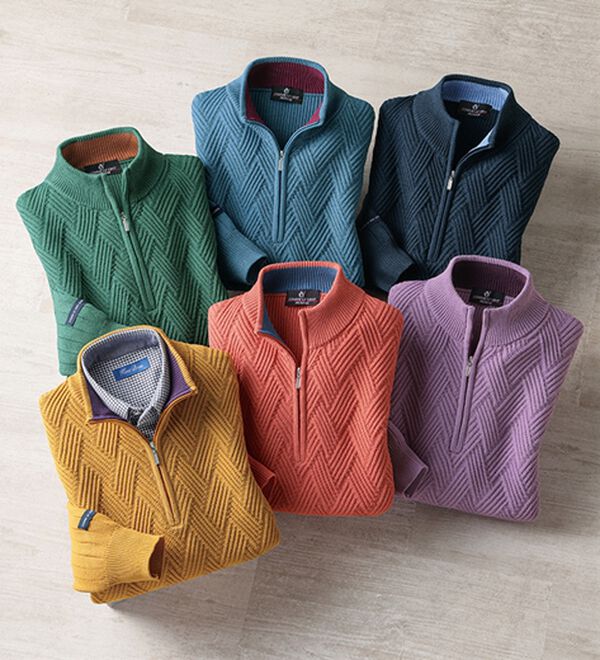 「＜コムルヴァン・オム＞トレーナー感覚で着られるハーフジップセーター（メンズニット・セーター）」｜詳細画像