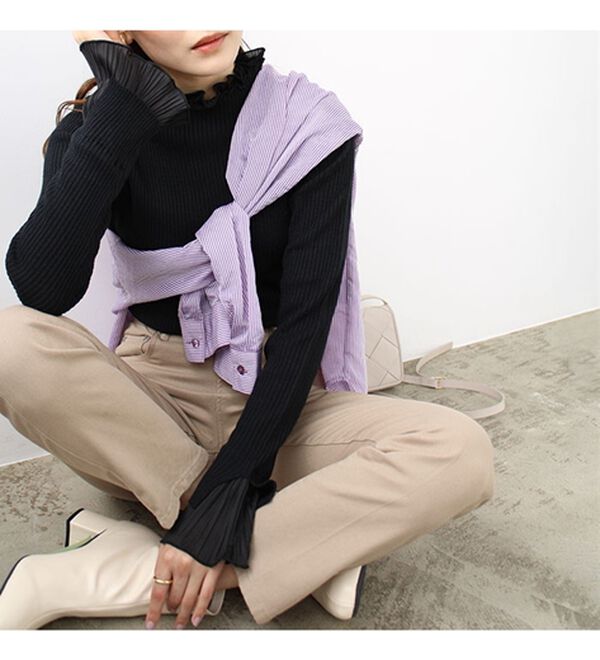 GeeRA（ジーラ）の「プリーツ付ハイネックリブニットトップス（ニット・セーター）」｜詳細画像