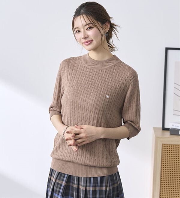 BELLUNA（ベルーナ）の「【ＰＯＬＯ　ＢＣＳ】ケーブル５分袖セーター（ニット・セーター）」｜詳細画像