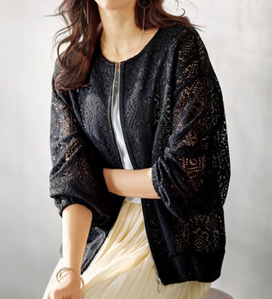 BELLUNA（ベルーナ）の「幾何柄レース素材ノーカラージャケット（ノーカラージャケット）」