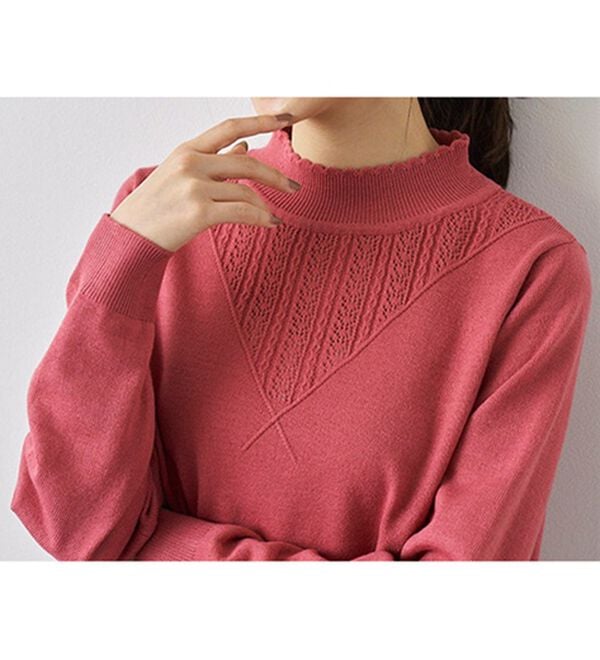 BELLUNA（ベルーナ）の「静電防止！洗えるウール入り透かし編みセーター（ニット・セーター）」｜詳細画像