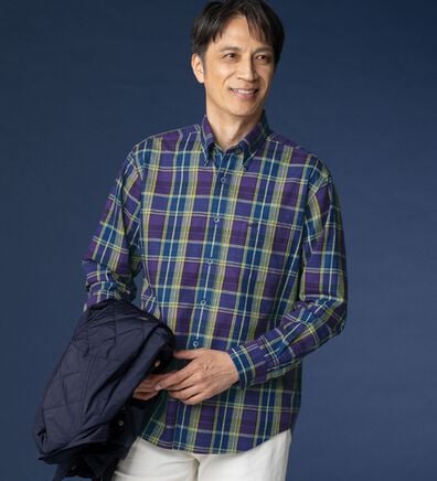 「＜クロコダイル＞長袖チェックシャツ（メンズシャツ）」