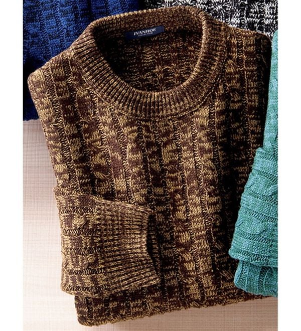 「２色で編み上げる高見えケーブル編セーター（メンズニット・セーター）」｜杢ベージュ