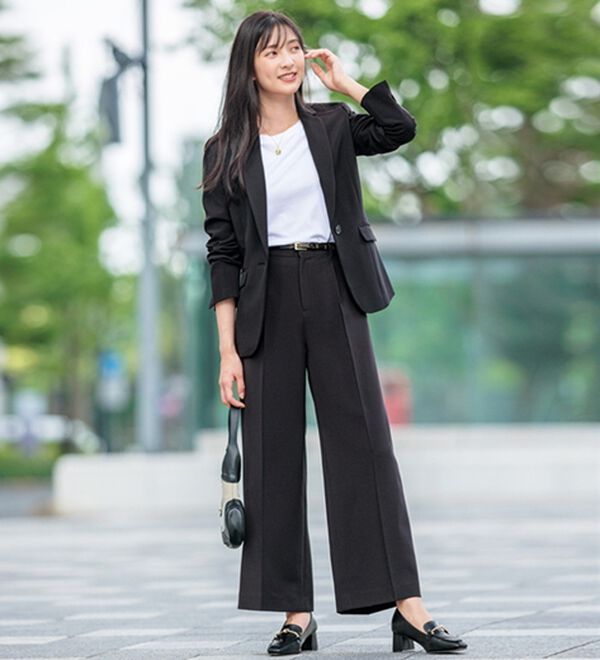 GeeRA（ジーラ）の「【ジャケット+2ボトム】洗えるストレッチ！ジャケット＆ブラウス＆ワイドパンツ＆スカートスーツセット（パンツスーツ）」｜詳細画像