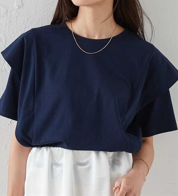 RANAN（ラナン）の「【ひんやり】華奢見えラッフルショルダーTシャツ（カットソー）」｜詳細画像