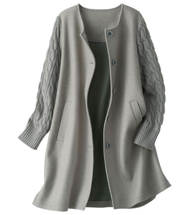 BELLUNA（ベルーナ）の「ケーブルニット使いフェイクウールコート（ハーフコート）」