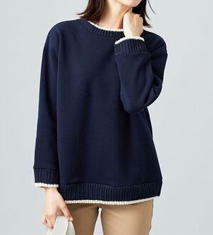 BELLUNA（ベルーナ）の「裏起毛素材ニット切替プルオーバー（カットソー）」｜ネイビー