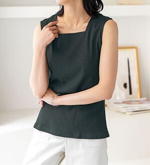 BELLUNA（ベルーナ）の「綿１００％抗菌防臭機能付リブタンクトップ（タンクトップ・キャミソール）」｜黒