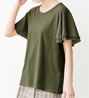 Viola e Viola（ヴィオラ エ ヴィオラ）の「【５つの機能付】袖シフォンゆるＴシャツ（Tシャツ）」｜カーキ