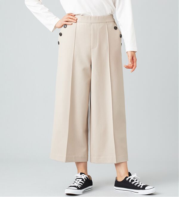 BELLUNA（ベルーナ）の「ウーリッシュ素材釦使いワイドパンツ（ワイドパンツ・ガウチョ）」｜ベージュ