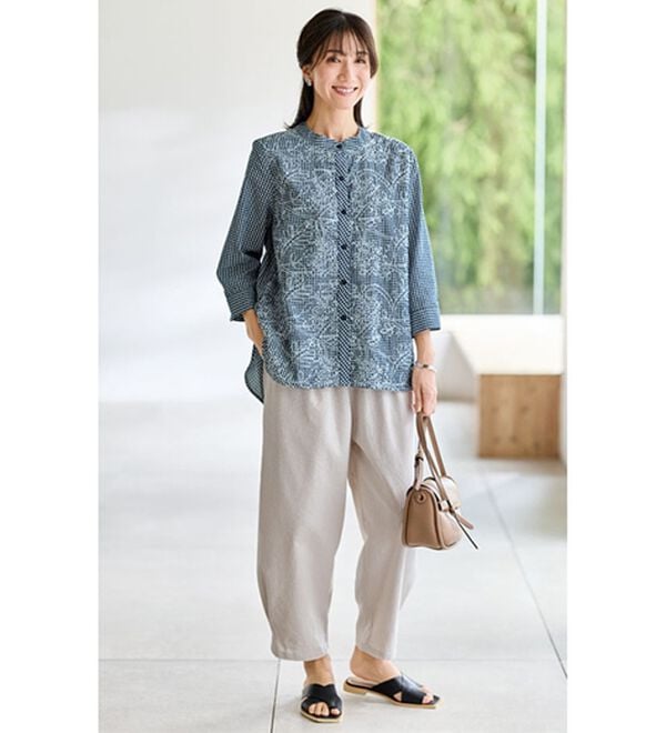 BELLUNA（ベルーナ）の「＜インド製＞スラブ綿タックデザインパンツ（フルレングスパンツ）」｜詳細画像