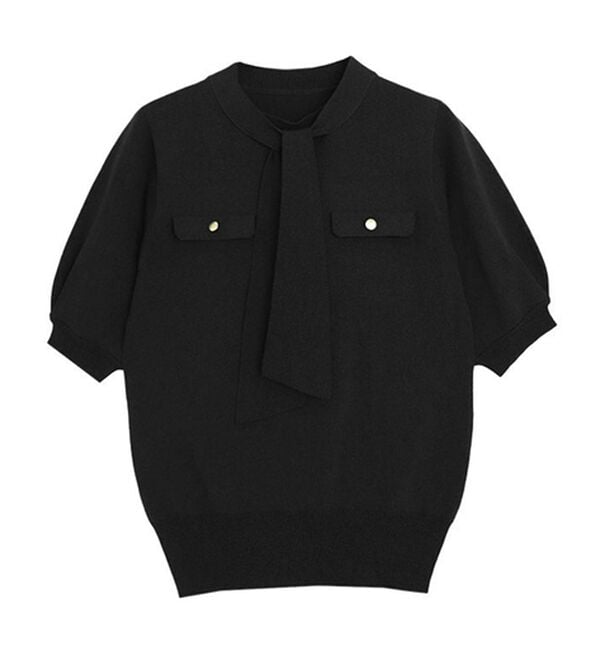 Pierrot（ピエロ）の「リネンタッチボウタイポケットニット（ニット・セーター）」｜詳細画像