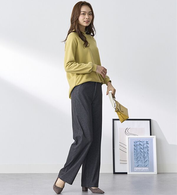 BELLUNA（ベルーナ）の「【選べる裏側】ぐん伸びニットデニムワイドパンツ（フルレングスパンツ）」｜詳細画像