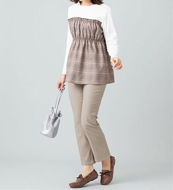 BELLUNA（ベルーナ）の「チェック柄ビスチェドッキングプルオーバー（カットソー）」｜詳細画像