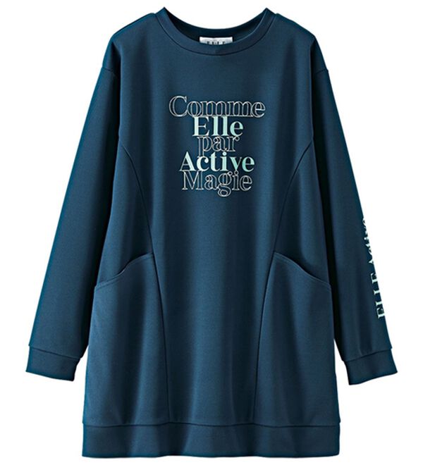 hana hana 英字ロゴフレアチュニック 大きいサイズ 個性的 ロゴトップス ELLE Active＞かのこロゴプリントチュニック - ベルーナ【公式】