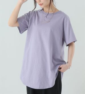 A HAPPY MARILYN（アハッピーマリリン）の「【Ｌ～９Ｌ】綿１００％！まるで魔法のお腹カバー裾フレアＴシャツ（Tシャツ）」｜アッシュラベンダー
