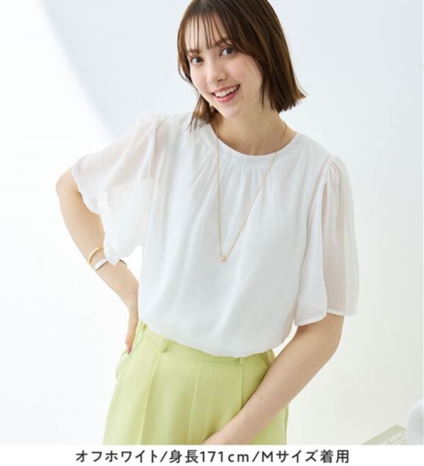 Viola e Viola（ヴィオラ エ ヴィオラ）の「【毎日着たい】カットソー裏地付ギャザーデザインブラウス（ブラウス）」｜詳細画像