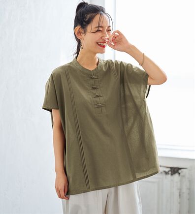 BELLUNA（ベルーナ）の「＜＆ｃｏｃｏｃｈｉ＞綿麻素材チャイナボタンゆったりブラウス（ブラウス）」