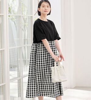 Viola e Viola（ヴィオラ エ ヴィオラ）の「さらひやりコーデ楽ちんドッキングワンピ―ス（ドッキングワンピース）」｜ブラックギンガム