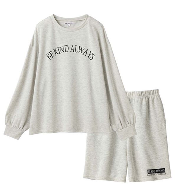 「スウェットロゴプルオーバー＆ハーフパンツセット（パジャマ・ルームウェア）」｜オフホワイト