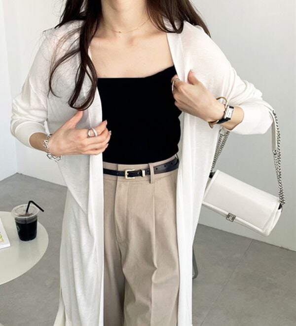 GeeRA（ジーラ）の「【3つの機能付】ロングニットカーディガン（ミディ丈）（ニットカーディガン）」｜詳細画像