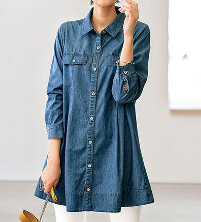 BELLUNA（ベルーナ）の「上品タック使いデニムシャツチュニック（チュニック）」