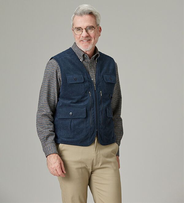 「柔らかコーデュロイ裏ボア多ポケットベスト（メンズベスト）」｜詳細画像