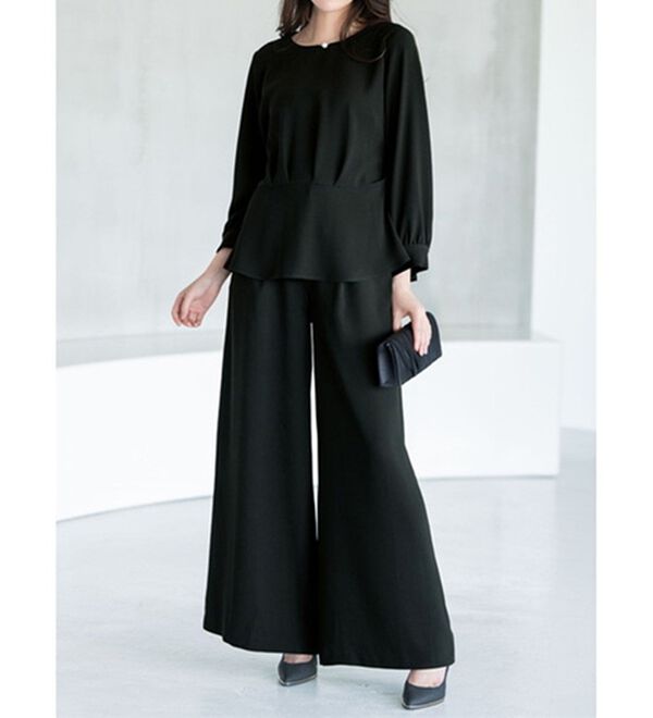 RANAN（ラナン）の「＜洗える！＞ペプラムブラウスセットアップ（ブラウススーツ）」｜ブラック