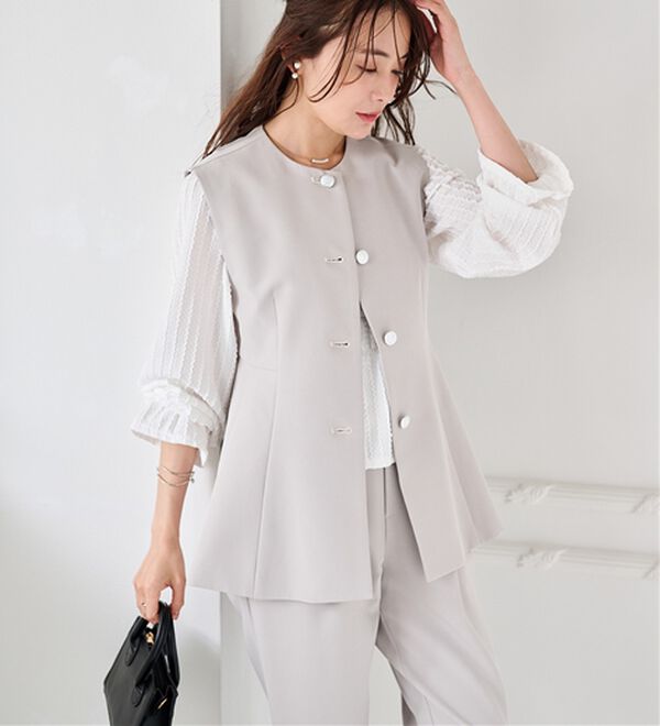 RANAN（ラナン）の「【２点セット】防シワ！ペプラムベストセットアップ（パンツスーツ）」｜詳細画像