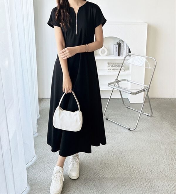 GeeRA（ジーラ）の「前後2WAYハーフジップフレンチ袖ワンピース（カットソーワンピース）」｜詳細画像