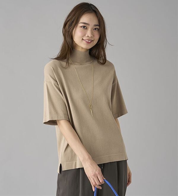 BELLUNA（ベルーナ）の「【選べるデザイン】Ｔシャツが苦手な方に！ひんやり綿混ニットＴ（ニット・セーター）」｜詳細画像