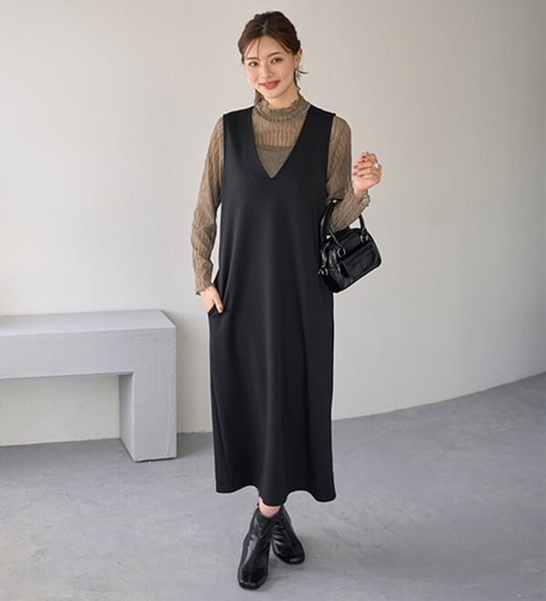 BELLUNA（ベルーナ）の「【選べる丈】シュッと体型カバー！ジャストフィットらくらくジャンパースカート（ジャンパースカート）」｜詳細画像