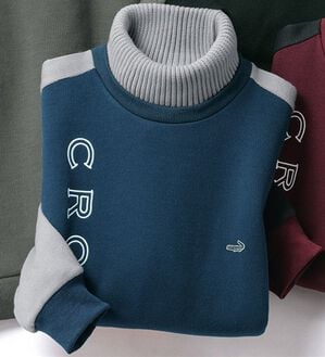 「＜クロコダイル＞技ありニット使い裏起毛トレーナー（メンズニット・セーター）」｜ネイビー