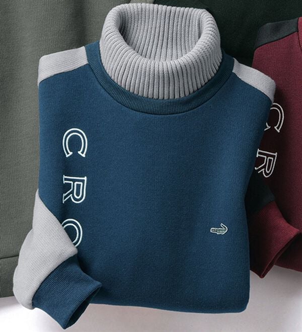 「＜クロコダイル＞技ありニット使い裏起毛トレーナー（メンズニット・セーター）」｜ネイビー