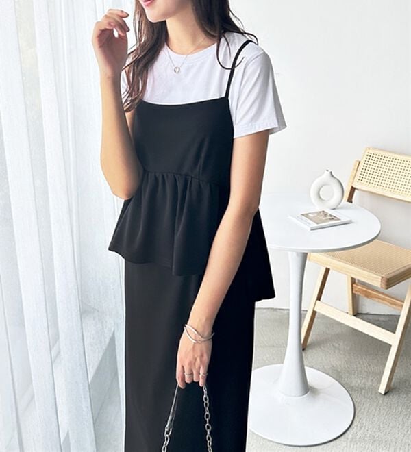 GeeRA（ジーラ）の「楽ちん！ペプラムキャミワンピース（カットソーワンピース）」｜詳細画像