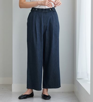BELLUNA（ベルーナ）の「やわらかデニム素材ボタン使いワイドパンツ（ワイドパンツ・ガウチョ）」