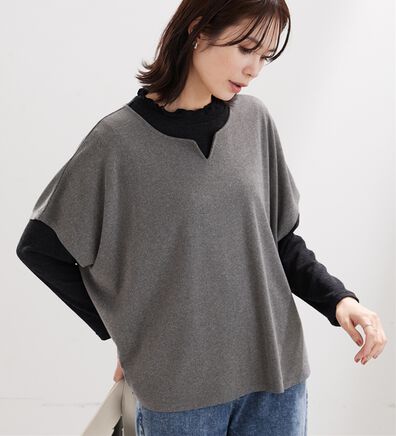 BELLUNA（ベルーナ）の「【2点セット】もちもち素材キーネックポンチョアンサンブル（アンサンブル）」