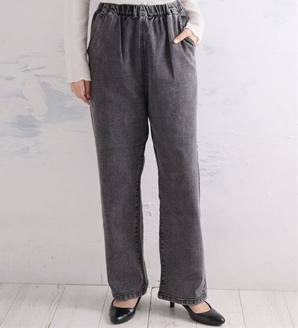 A HAPPY MARILYN（アハッピーマリリン）の「【Ｌ～８Ｌ】＜３丈から選べる＞ストレッチワイドデニム（ワイドパンツ・ガウチョ）」｜詳細画像