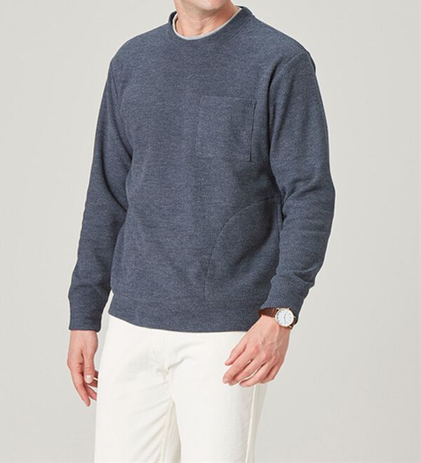 「重ね着手間いらずの上品見え杢調ニットトレーナー（メンズトレーナー）」｜詳細画像