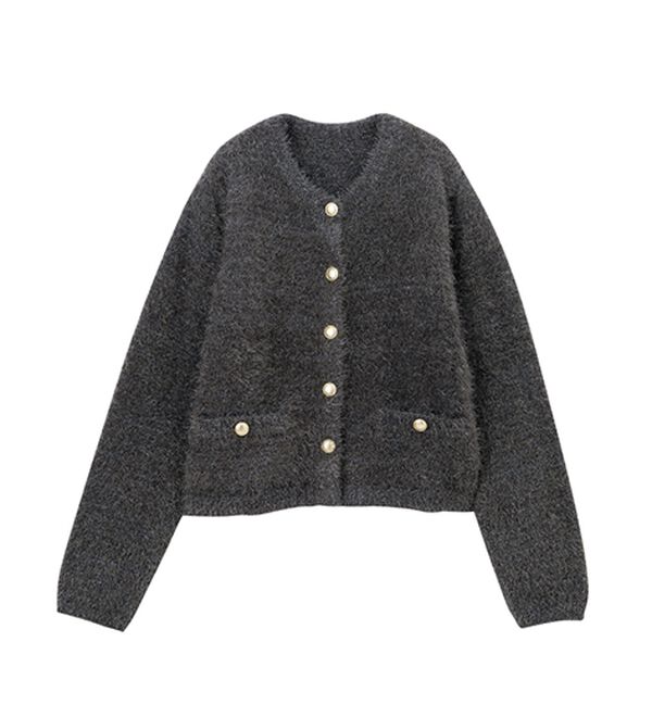 RANAN（ラナン）の「ゴールド調ボタンラメシャギーカーディガン（ニットカーディガン）」｜詳細画像