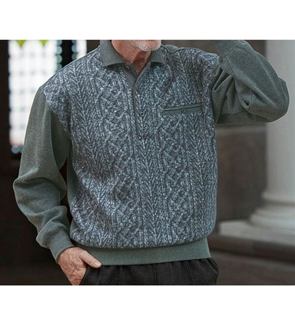 「【２枚組】上品さにこだわる紳士の杢調ポロトレーナー（メンズトレーナー）」｜詳細画像