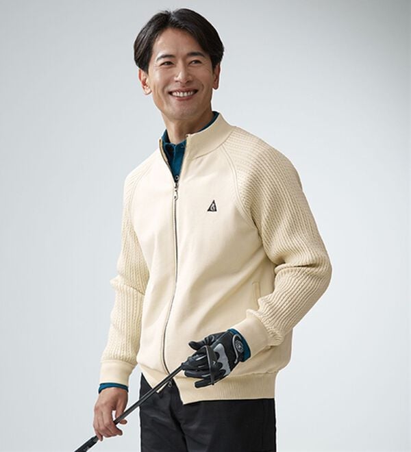 「＜コムルヴァン・オム・ゴルフ＞洗練！防風ニットジャケット（メンズニット・セーター）」｜詳細画像