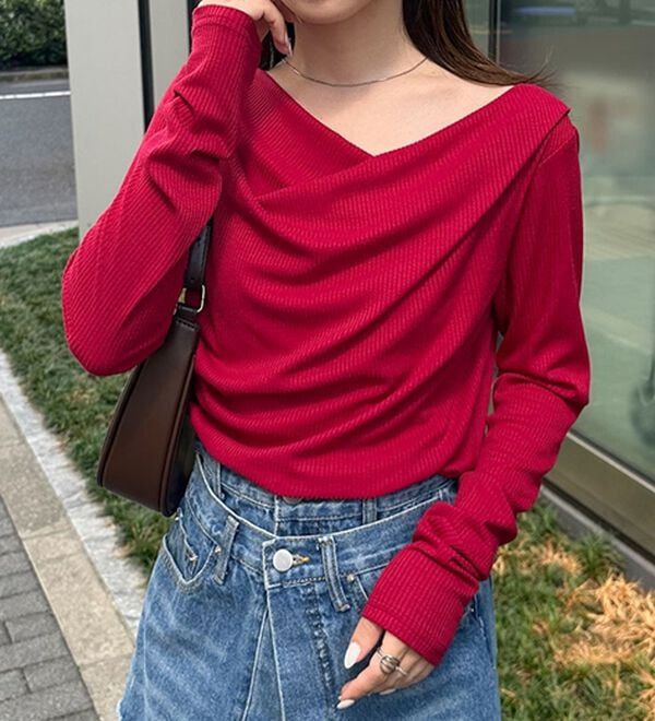 RANAN（ラナン）の「上品ドレープリブロングＴシャツ（カットソー）」｜詳細画像