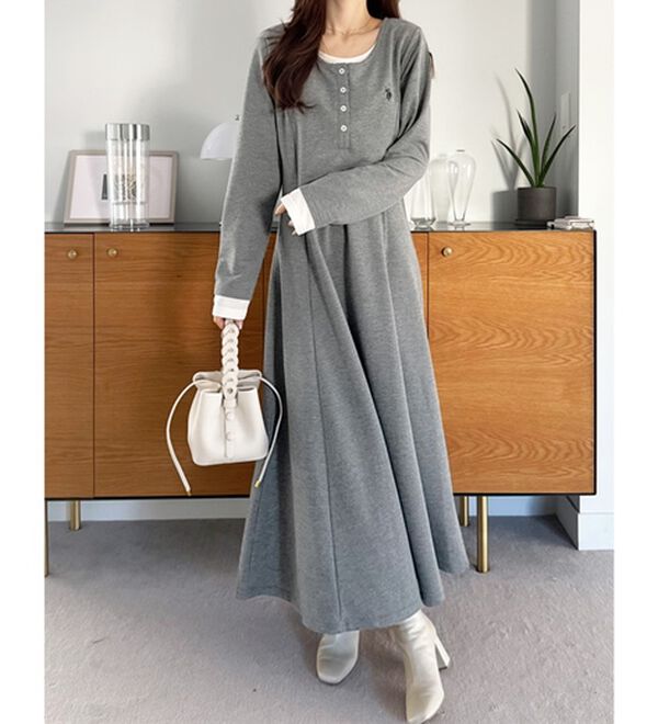 GeeRA（ジーラ）の「【U.S.POLOASSN】レイヤード風ヘンリーネックワンピース（カットソーワンピース）」｜詳細画像