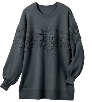 VINNO（ヴィノ）の「ケミカルレース使いニットトップス（ニット・セーター）」｜チャコール